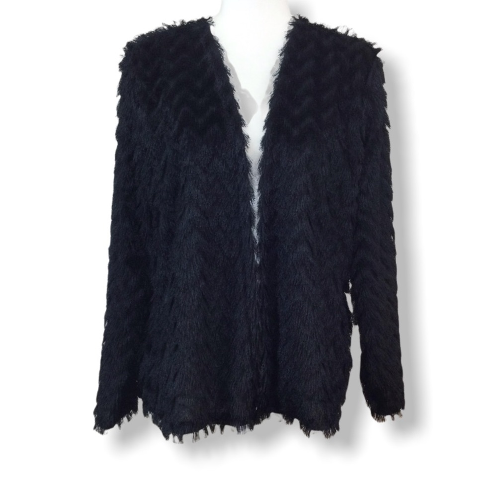 H&M Divided Chevron Fringey Faux Fur Jacket